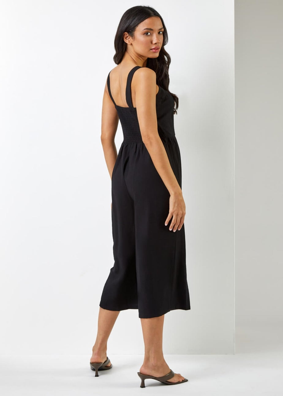 Roman Black Wide Leg Culotte Jumpsuit