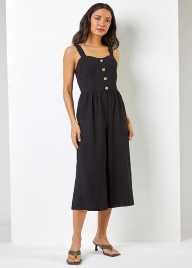 Roman Black Wide Leg Culotte Jumpsuit