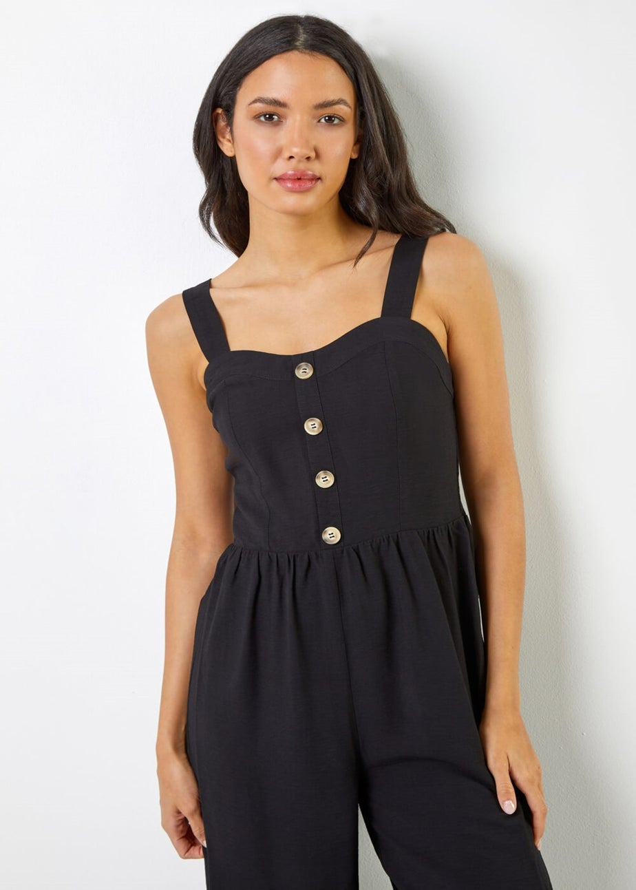 Roman Black Wide Leg Culotte Jumpsuit