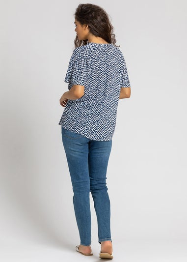Roman Navy Spot Print V-Neck Tunic Top