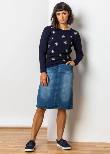 Roman Denim Cotton Denim Stretch A line Skirt