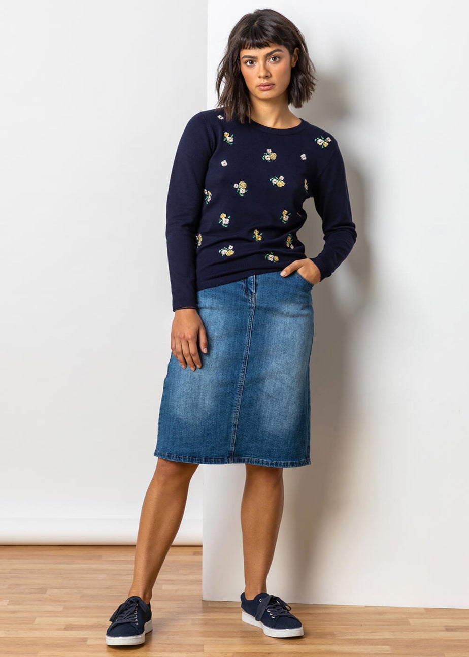 Roman Denim Cotton Denim Stretch A line Skirt