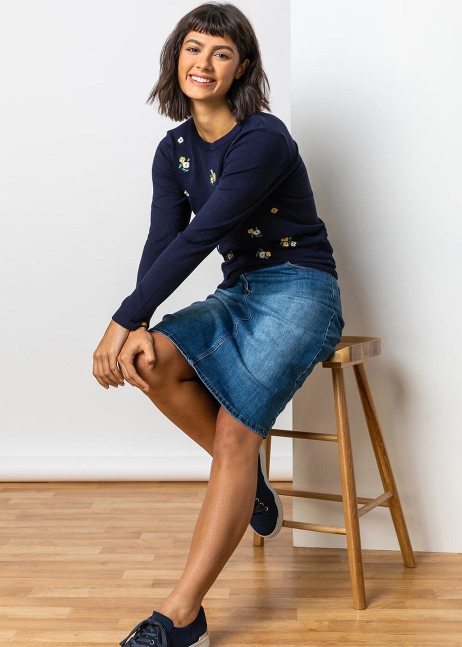 Roman Denim Cotton Denim Stretch A line Skirt