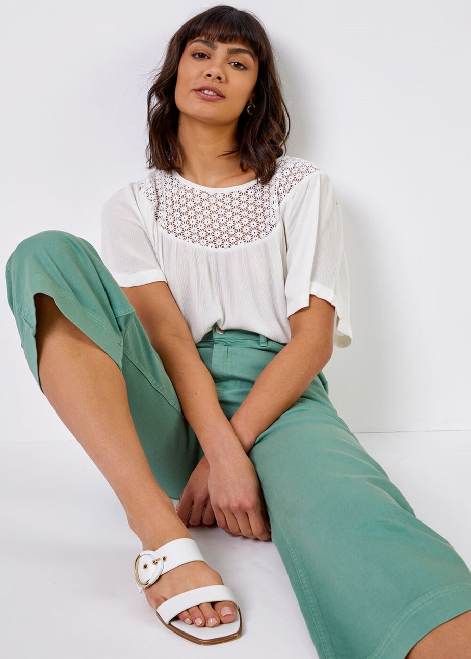 Roman Sage Wide Leg Stretch Denim Cropped Culottes