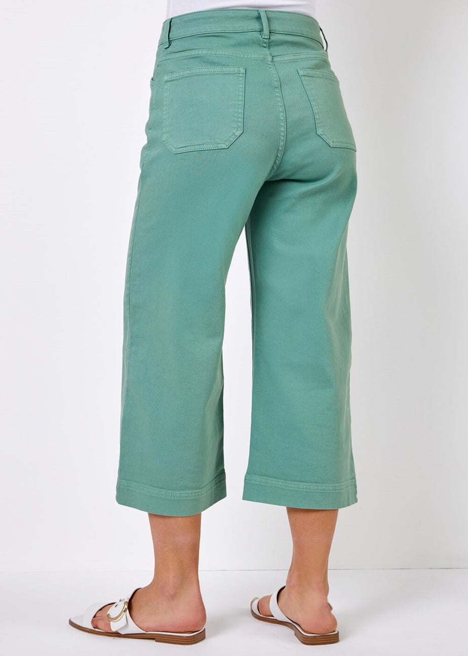 Roman Sage Wide Leg Stretch Denim Cropped Culottes