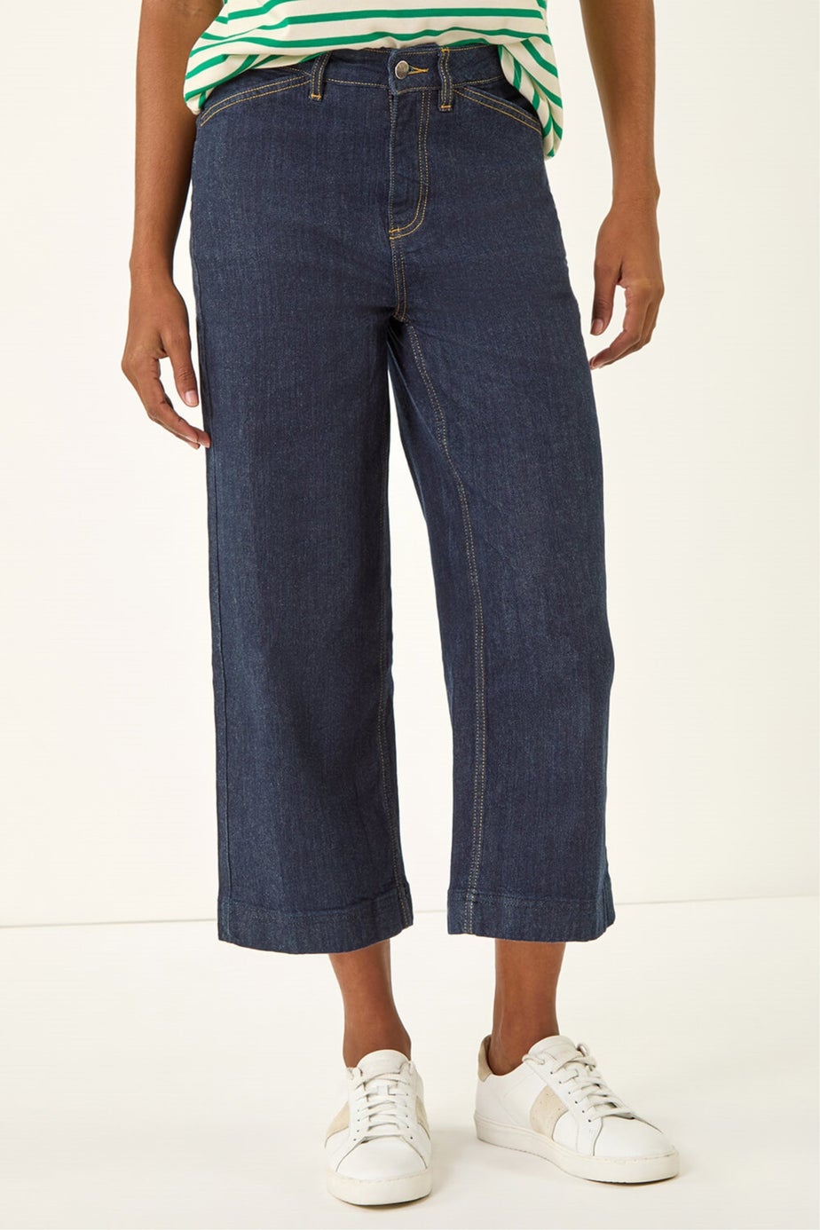 Roman Indigo Wide Leg Stretch Cropped Denim Culottes