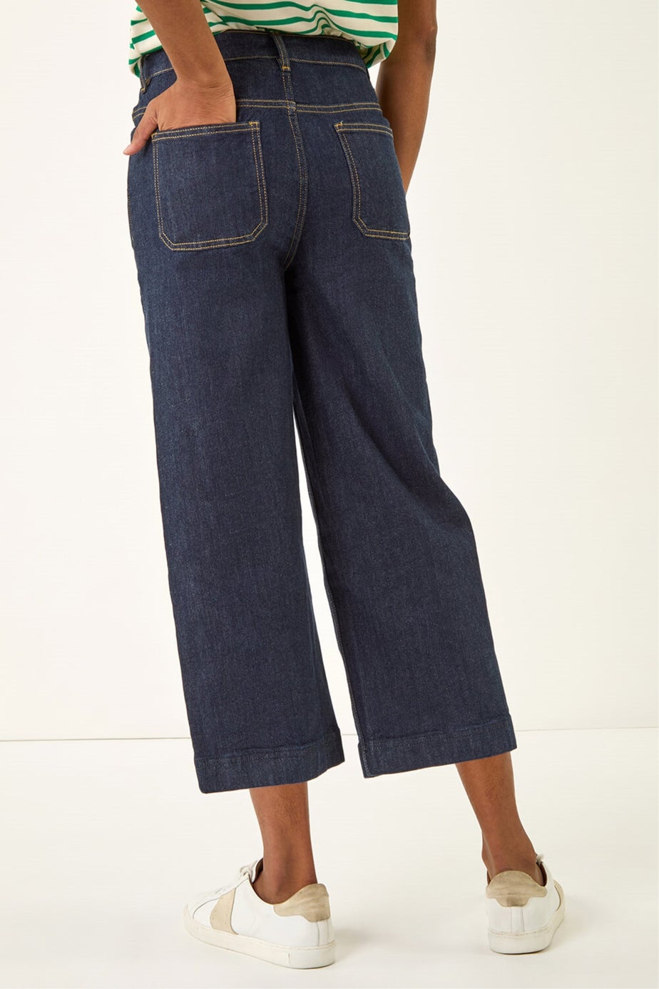 Roman Indigo Wide Leg Stretch Cropped Denim Culottes