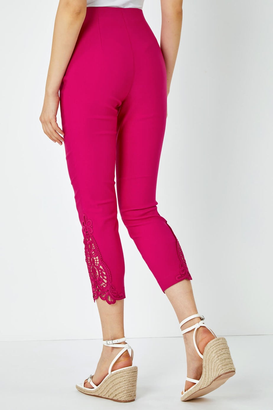Roman Pink Lace Insert Crop Stretch Trousers