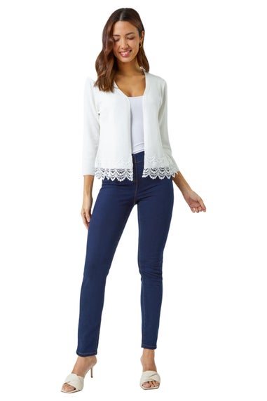 Roman Ivory Scalloped Lace Trim Knitted Shrug