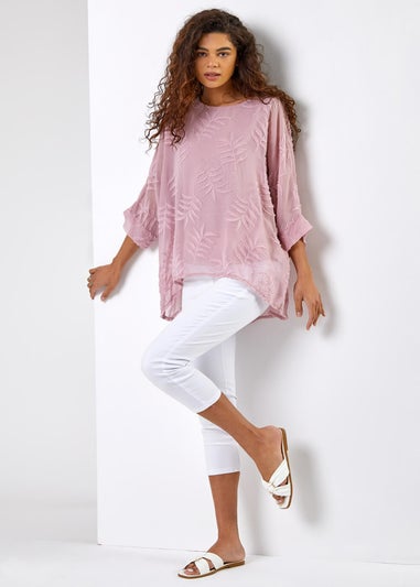 Roman Pale Pink Leaf Burnout Print Overlay Top