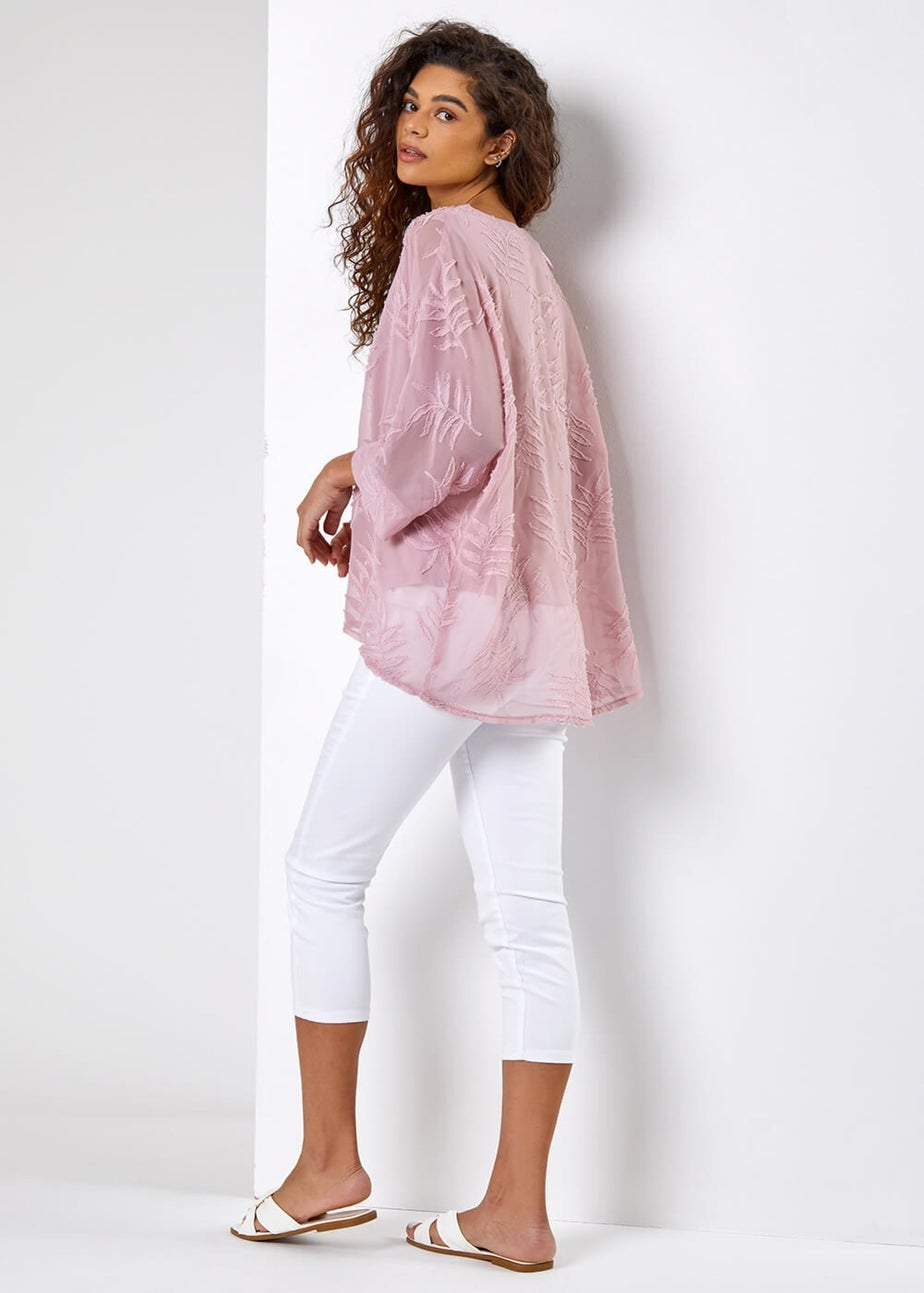Roman Pale Pink Leaf Burnout Print Overlay Top