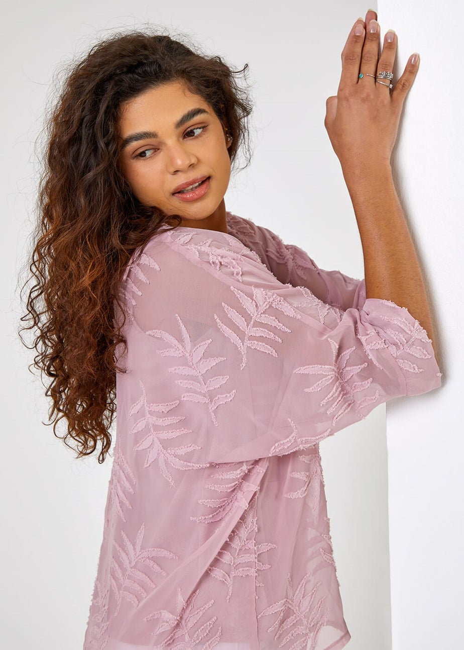 Roman Pale Pink Leaf Burnout Print Overlay Top