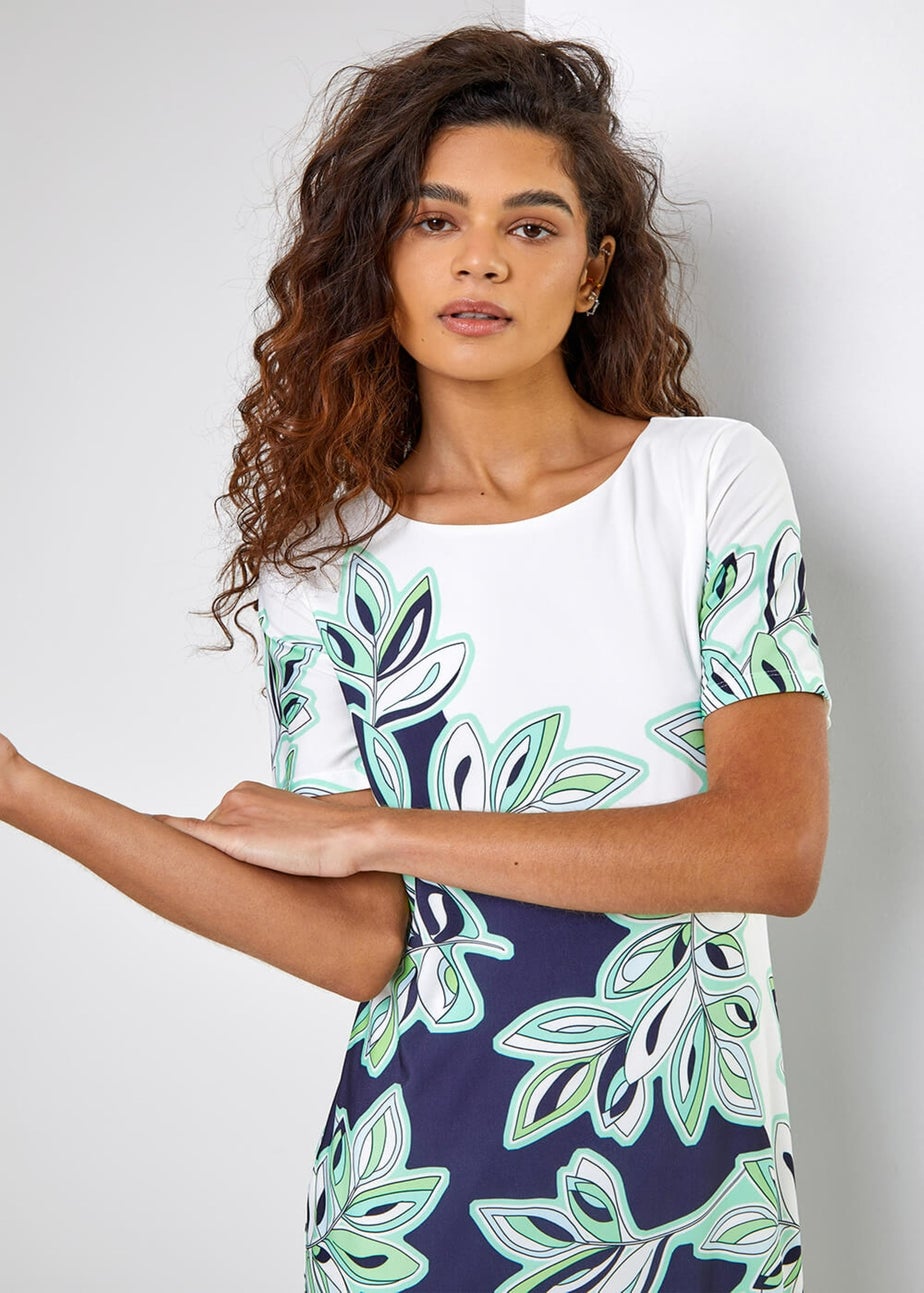 Roman Navy Leaf Print Shift Dress