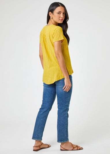 Roman Yellow Ditsy Embroidered Trim Detail Top
