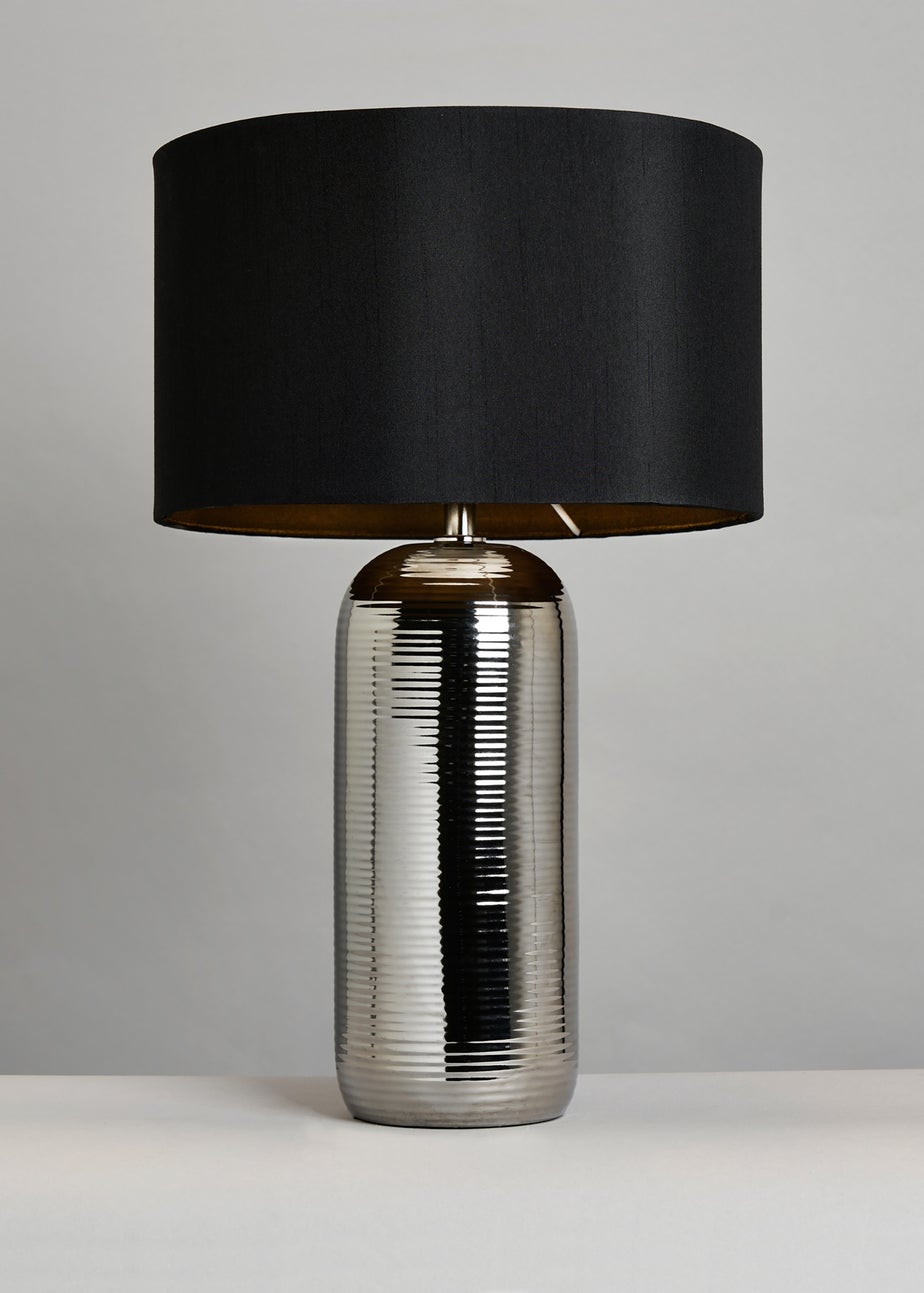 BHS Cylinder Textured Table Lamp Silver (48cm x 28cm)
