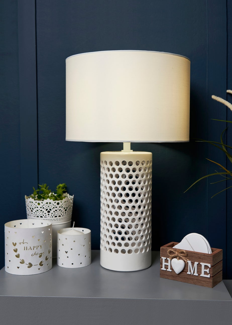 BHS Pierced Ceramic Table Lamp White (47cm x 28cm)