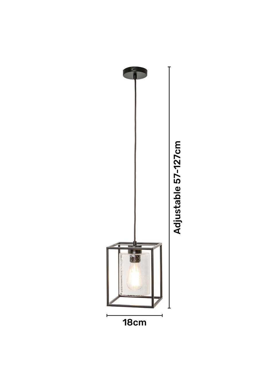 BHS Hardy 1 Light Pendant Matt Black (Adjustable 57-127cm x 18cm)