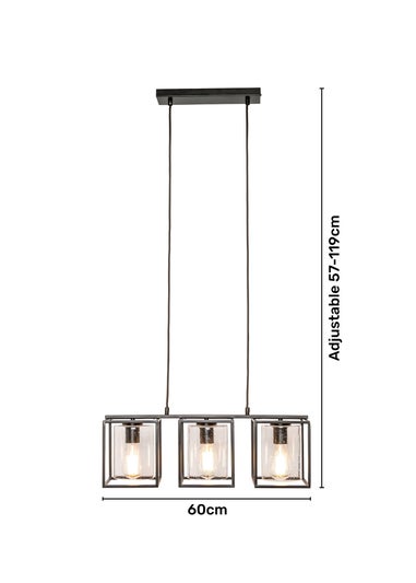 BHS Hardy 3 Light Diner Bar Matt Black (Adjustable 57-119cm x 60cm)