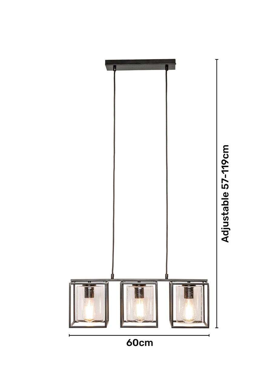 BHS Hardy 3 Light Diner Bar Matt Black (Adjustable 57-119cm x 60cm)