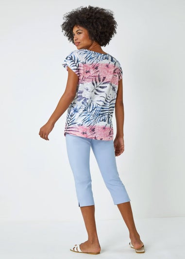 Roman Pink Palm Print Burnout T-Shirt
