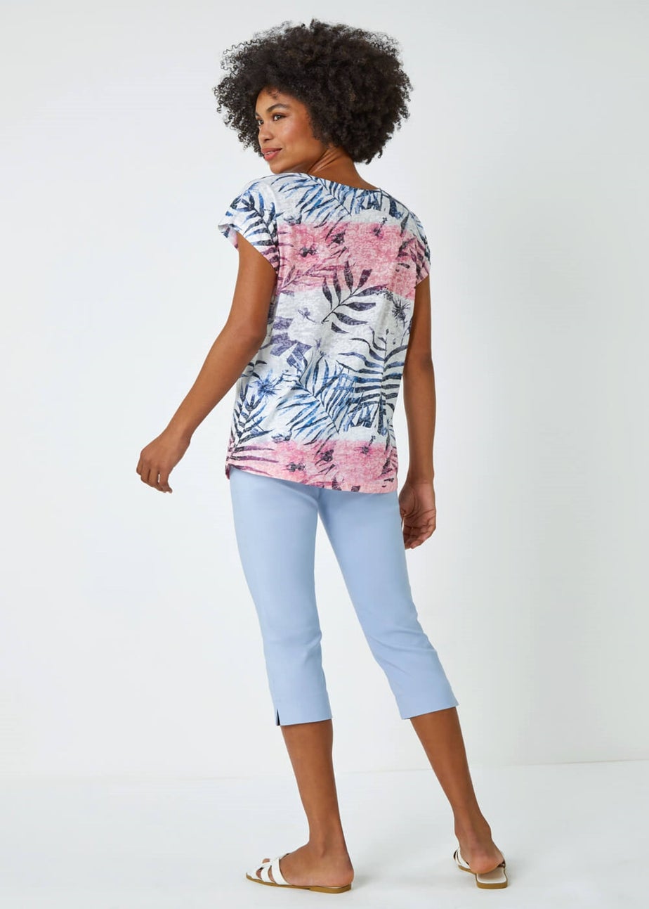 Roman Pink Palm Print Burnout T-Shirt
