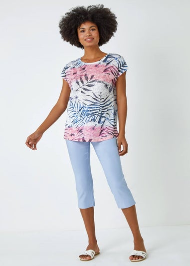 Roman Pink Palm Print Burnout T-Shirt