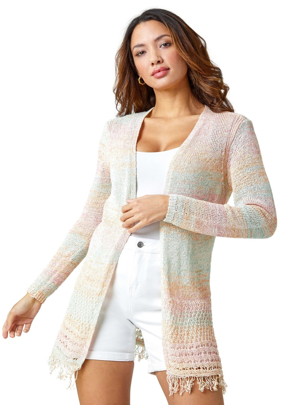 Roman Multi  Fringed Edge Longline Stripe Cardigan