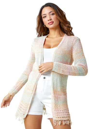 Roman Multi  Fringed Edge Longline Stripe Cardigan