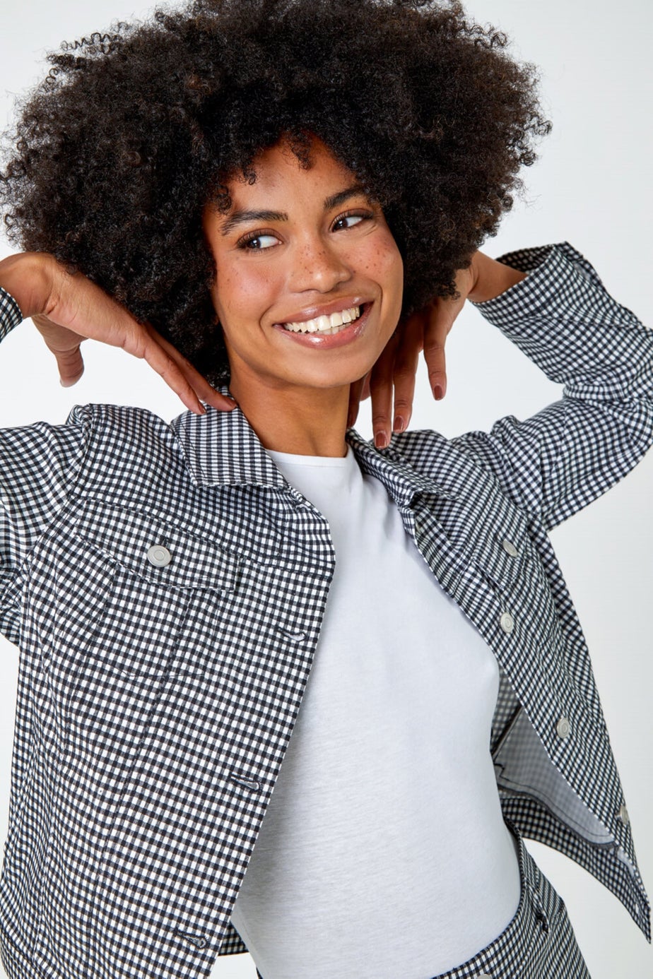 Roman Black Gingham Stretch Pocket Detail Jacket