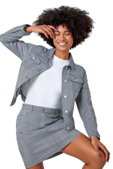 Roman Black Gingham Stretch Pocket Detail Jacket