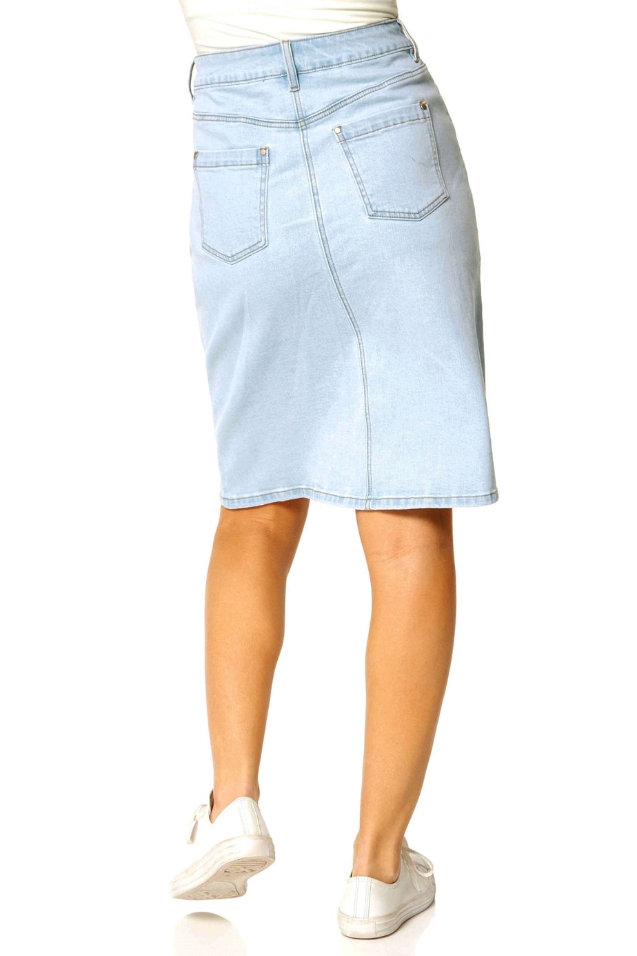 Roman Light Blue Cotton Denim Stretch A line Skirt