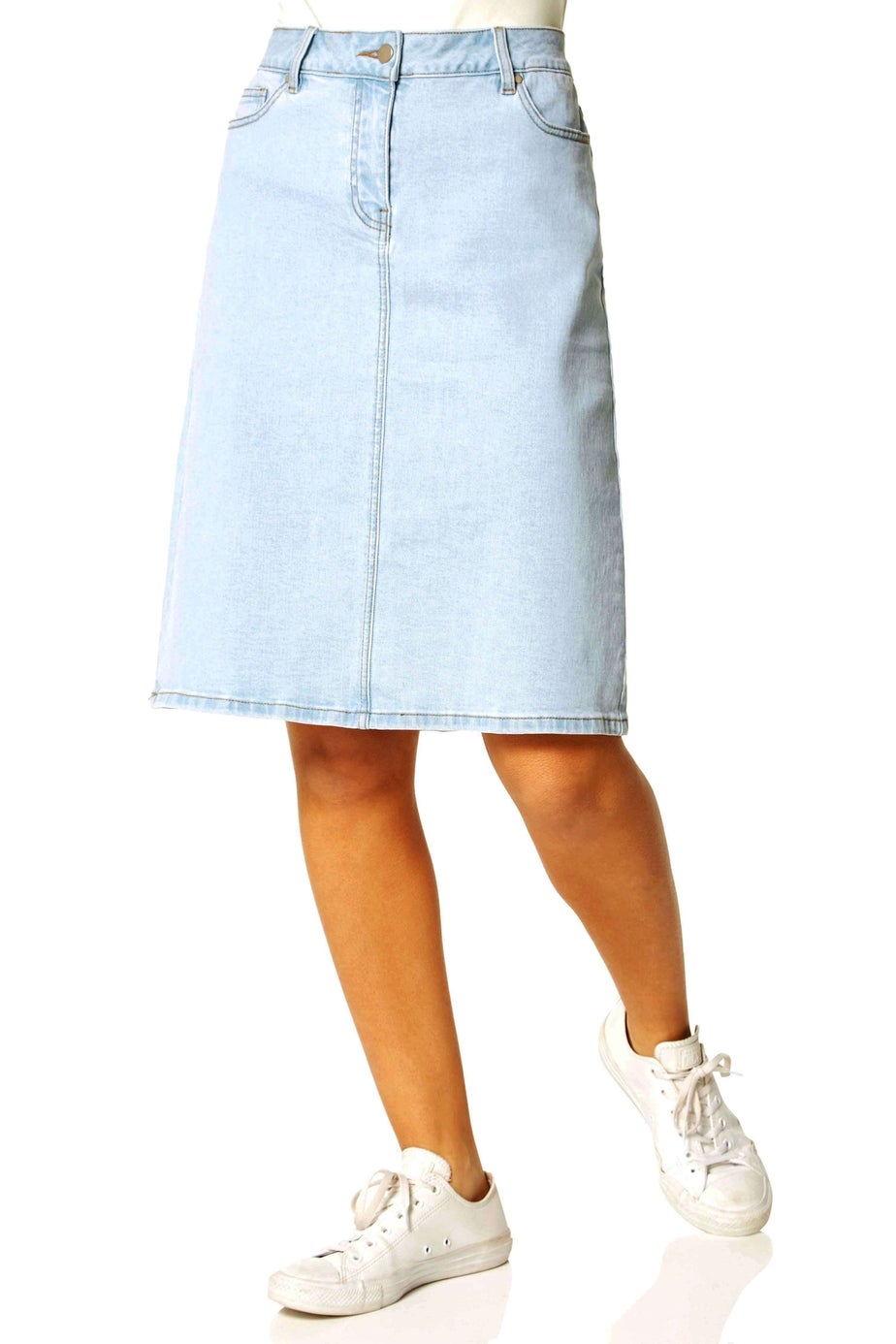 Roman Light Blue Cotton Denim Stretch A line Skirt