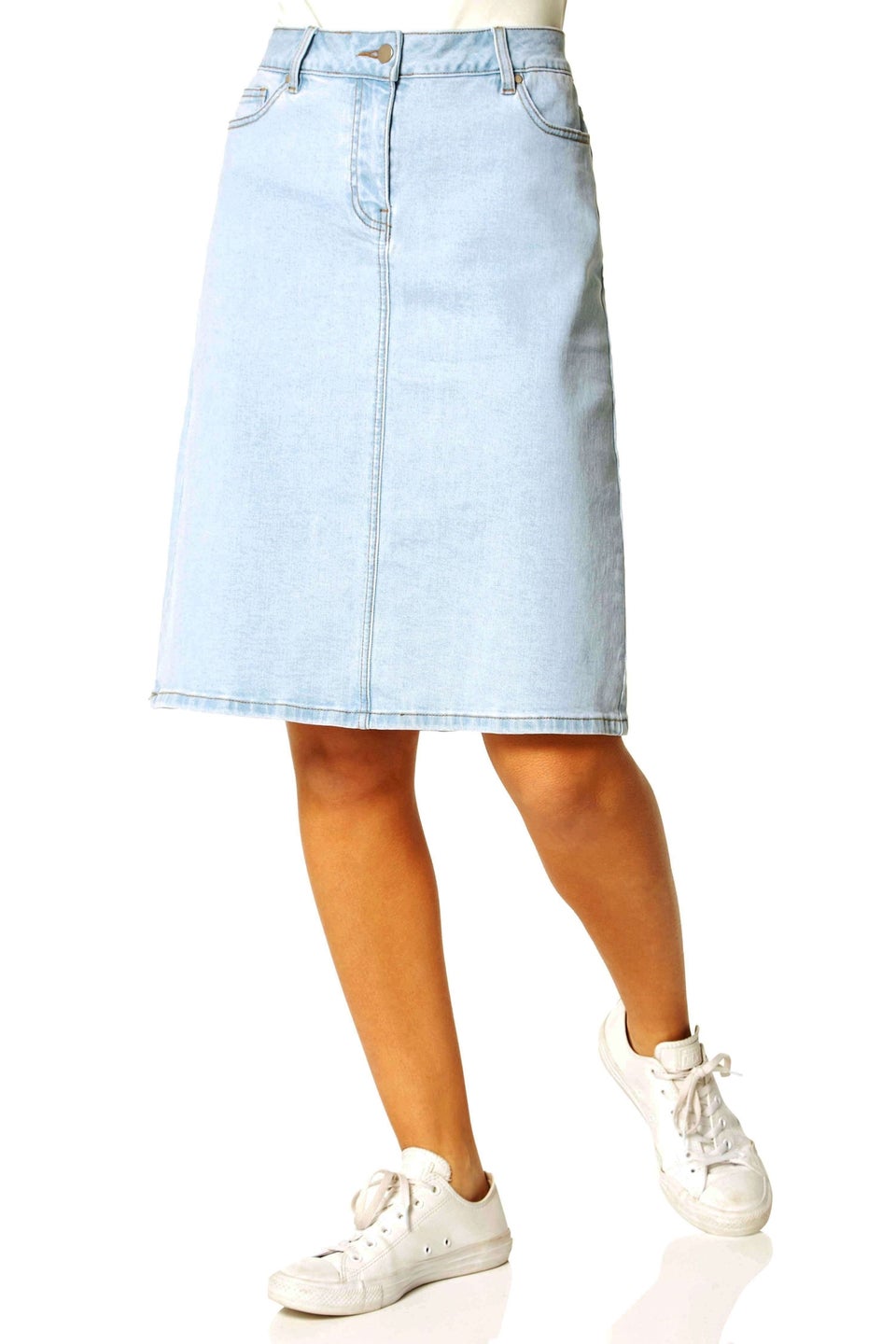 Roman Light Blue Cotton Denim Stretch A line Skirt