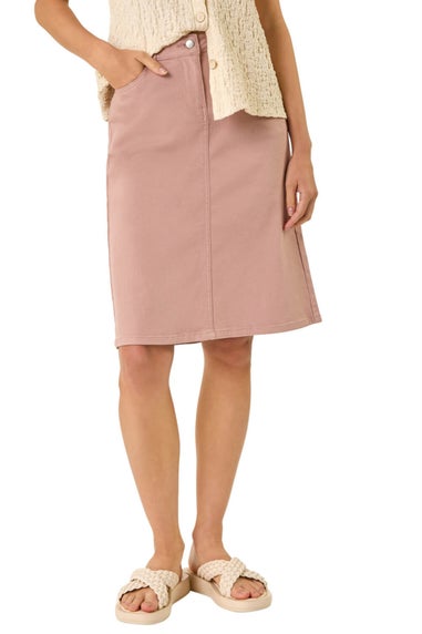 Roman Rose Cotton Denim Stretch A line Skirt