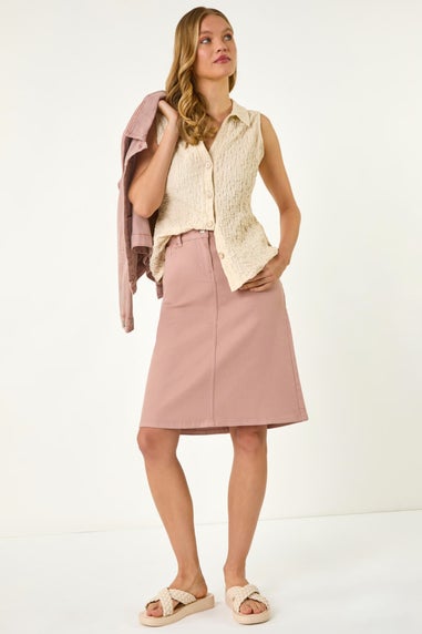 Roman Rose Cotton Denim Stretch A line Skirt