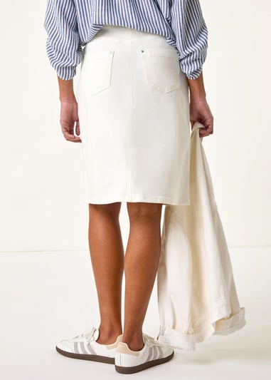 Roman White Cotton Denim Stretch A line Skirt