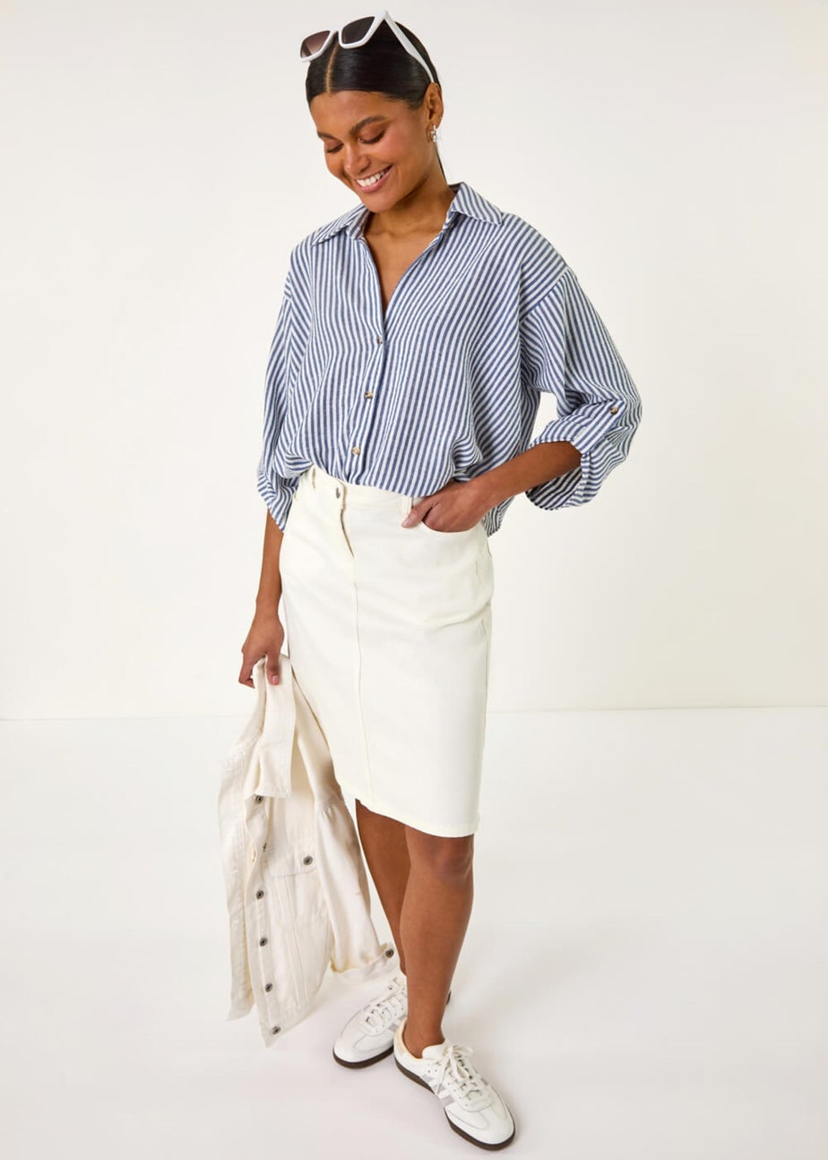 Roman White Cotton Denim Stretch A line Skirt