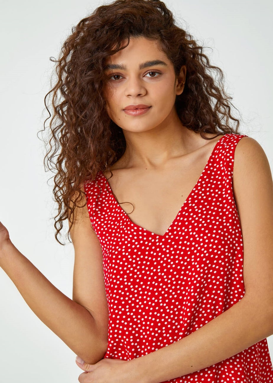 Roman Red Sleeveless Polka Dot Cami