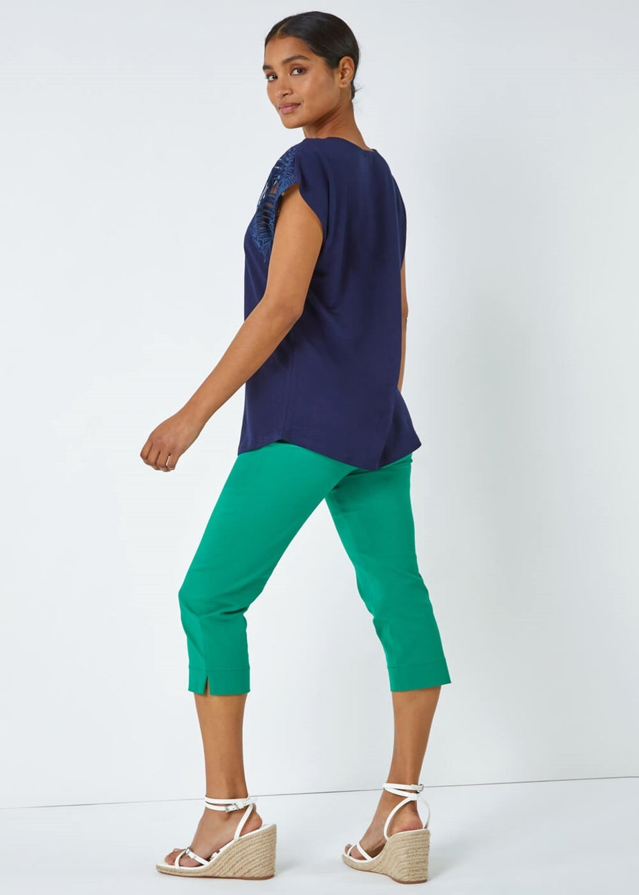 Roman Navy Sparkle Palm Print Burnout T-Shirt