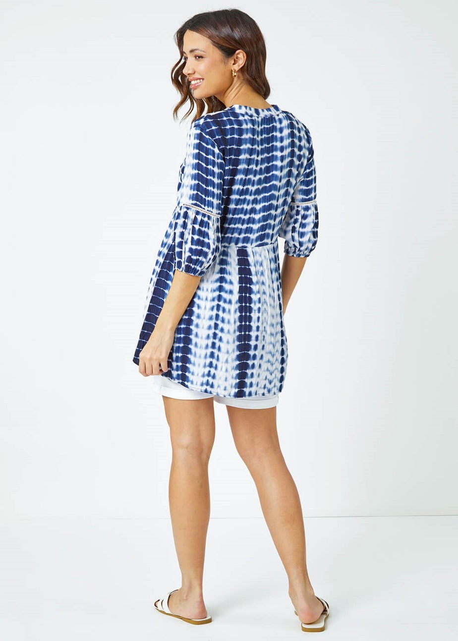 Roman Blue Tie Dye Print Smock Tunic Top