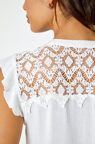 Roman Ivory Sleeveless Lace Detail Blouse
