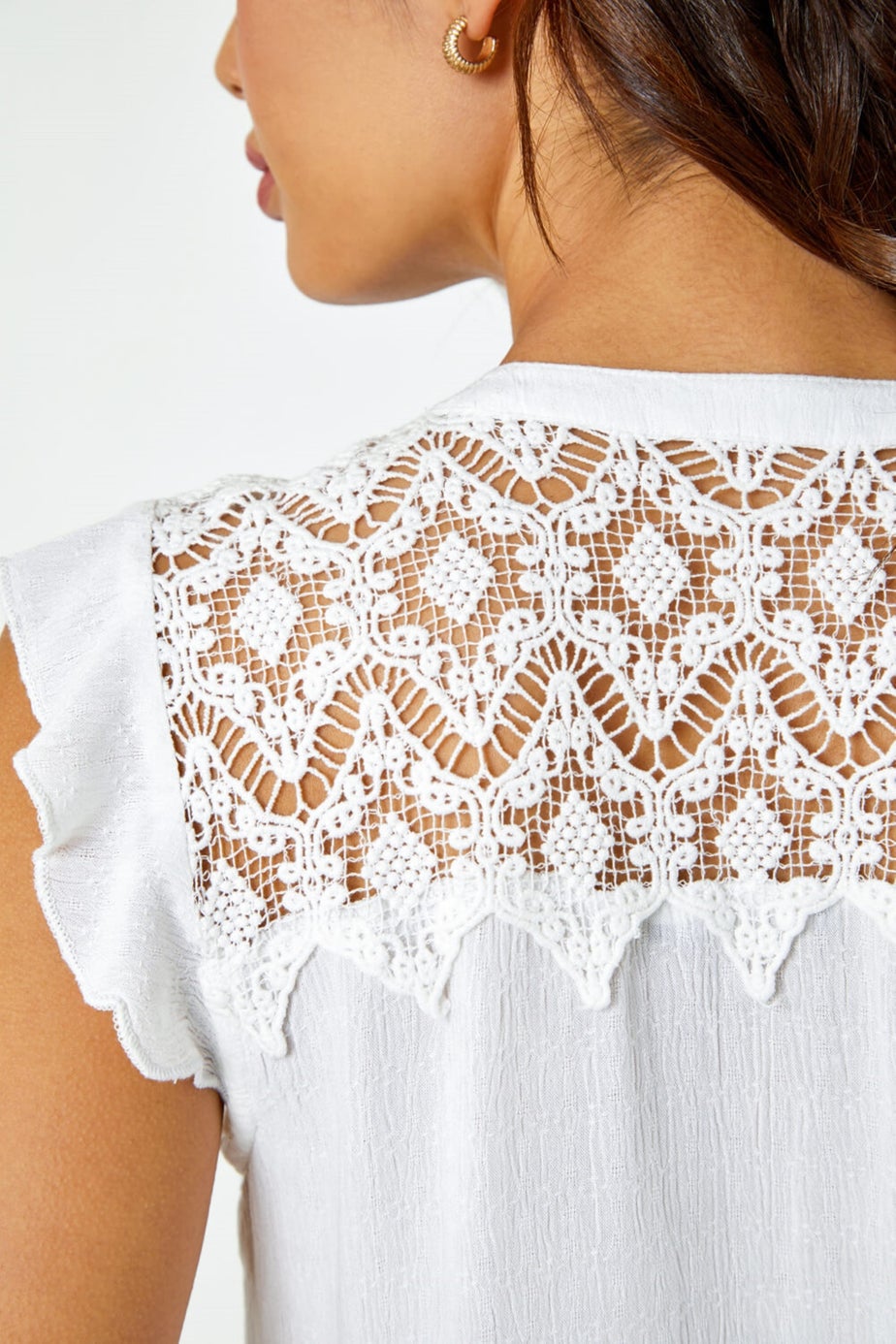 Roman Ivory Sleeveless Lace Detail Blouse