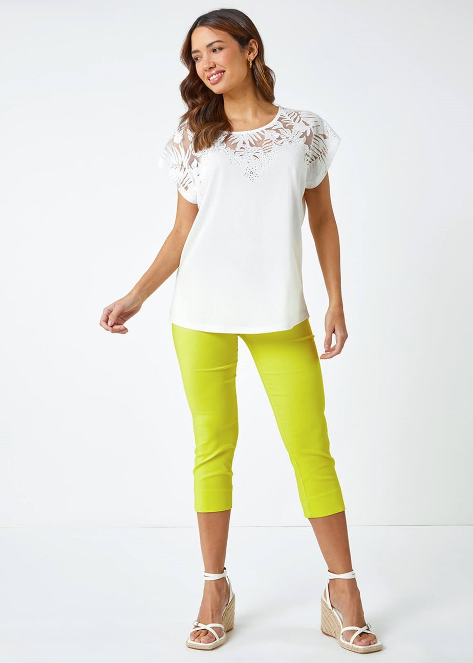 Roman Ivory Sparkle Palm Print Cut Out T-Shirt