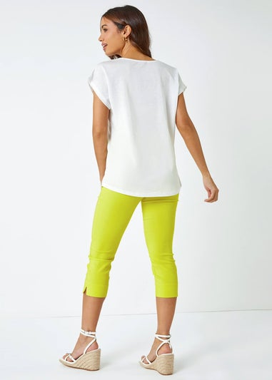 Roman Ivory Sparkle Palm Print Cut Out T-Shirt