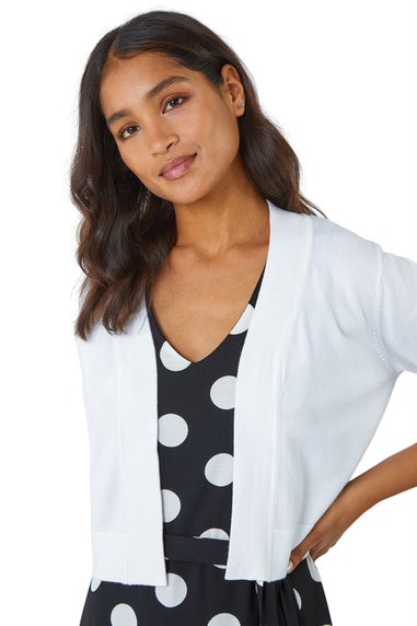 Roman White Knitted Bow Detail Shrug