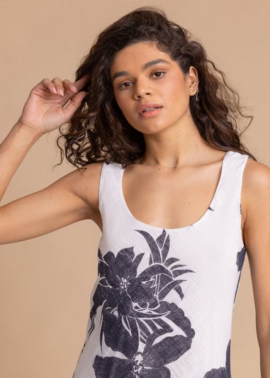 Roman White Floral Print Layered Fit & Flare Dress