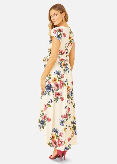 Mela Ivory Floral Wrap Dip Hem Dress