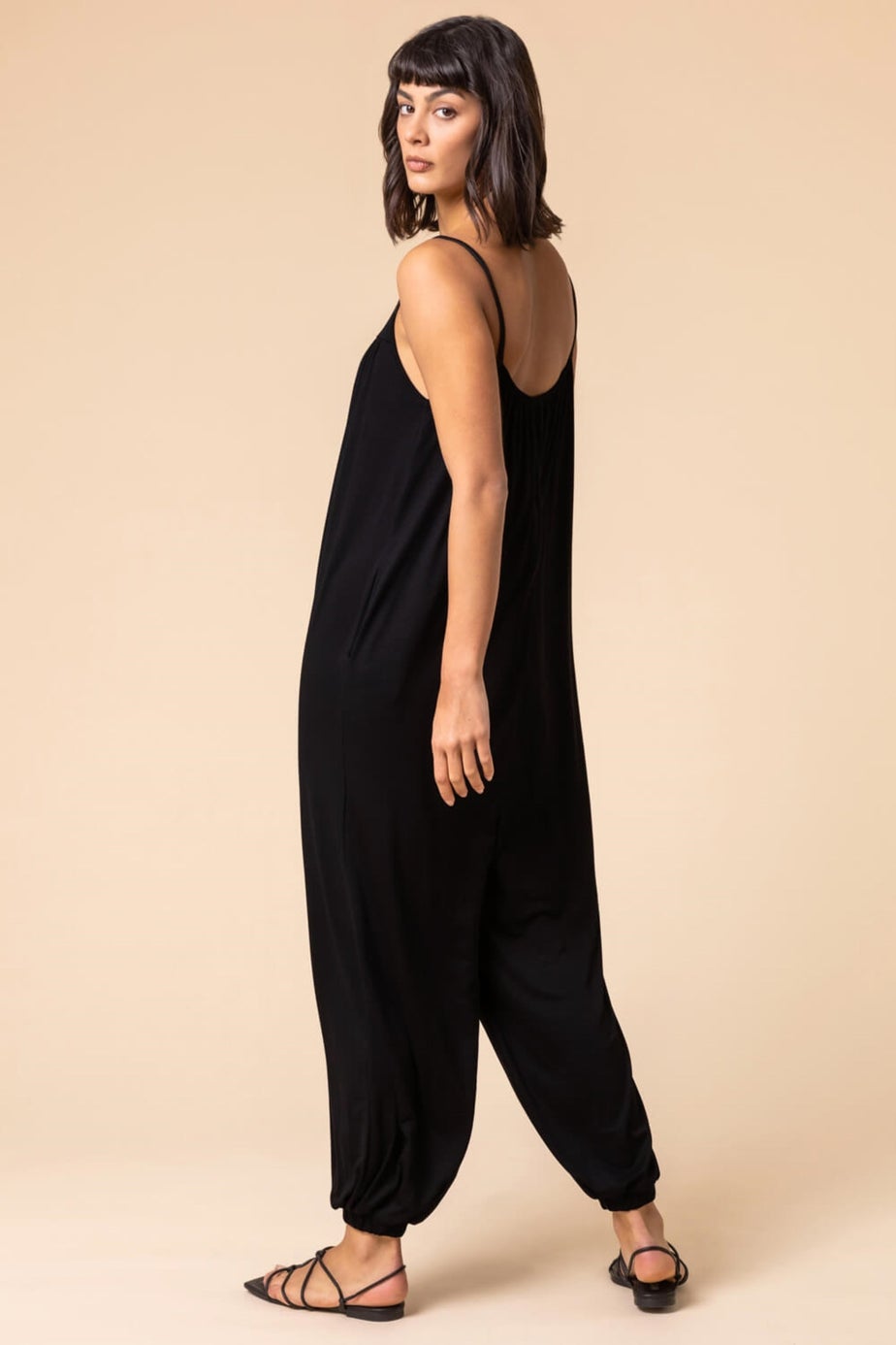 Roman Black Strappy Full Length Stretch Jumpsuit