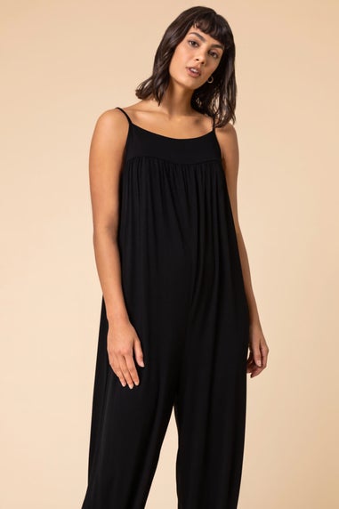 Roman Black Strappy Full Length Stretch Jumpsuit