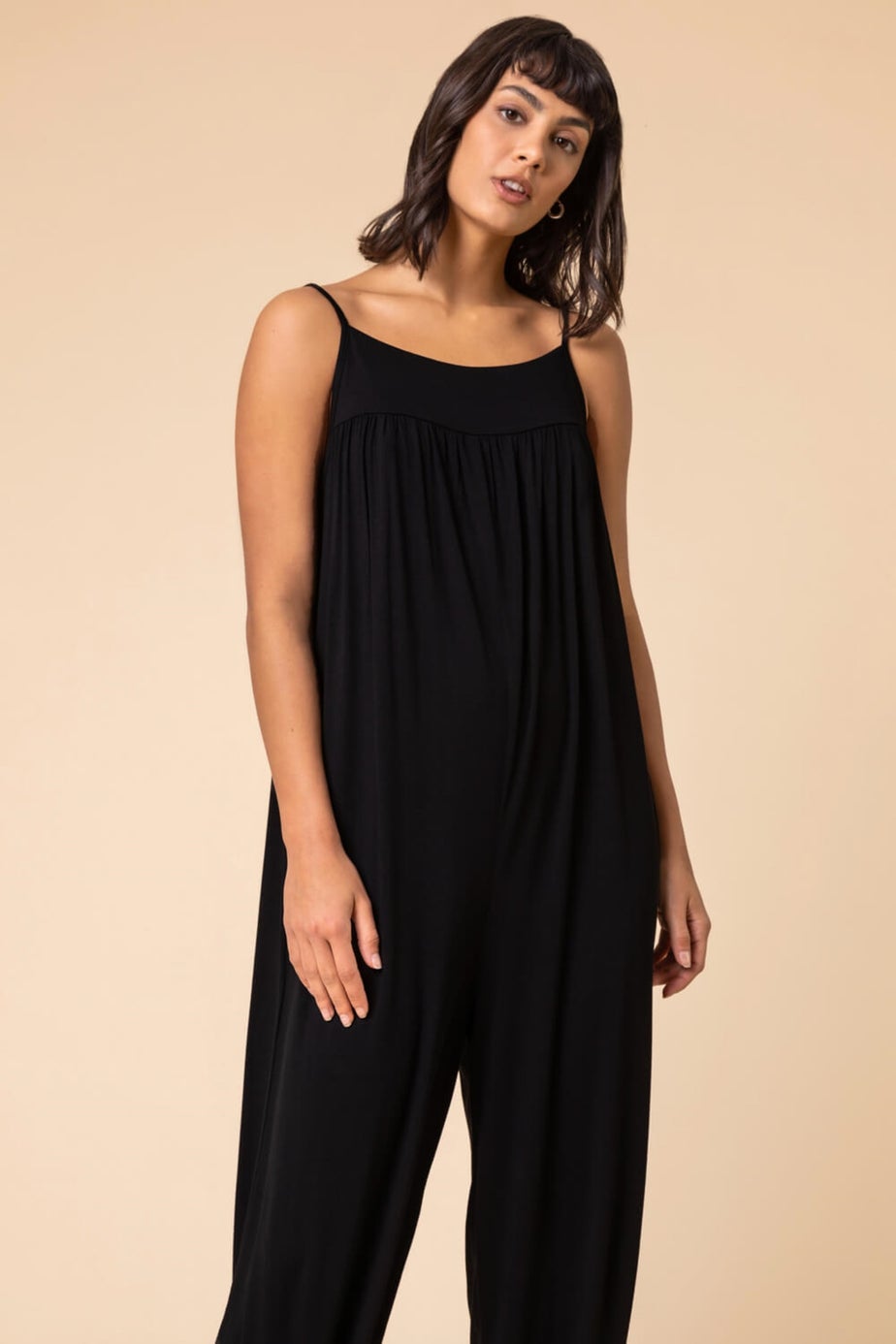 Roman Black Strappy Full Length Stretch Jumpsuit